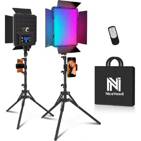 NiceVeedi 40W RGB Photography Lighting with 20 Effects, 360° Full Color/2700-6500K Studio Lights with Remote & Display, Lighting for Video Recording/Photography/Streaming/YouTube/TikTok/Content Creat in Kuwait