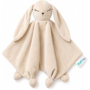 Beige Bunny Lovey for Babies, Soft Security Blanket, 12 x 12 in | Double-layer Crystal Velvet with embroidered face, floppy ears and knotted corners for easy holding. in Kuwait