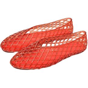 Jelly Ballet Flats for Women Clear Hollow Mesh Jelly Shoes Sandals Comfort Round Toe Non-Slip Beach Ballerina Summer Jellies Flats Shoes in Kuwait