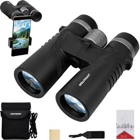 WOLFHUNT 12x42 10x42 Optics Binoculars, IPX7 High Power Bino, BAK-4 Prism FMC Lens, Waterproof, Nitrogen-Filled Fogproof Binoculars for Bird Watching, Hunting, Travel (OD Green, 10x) in Kuwait