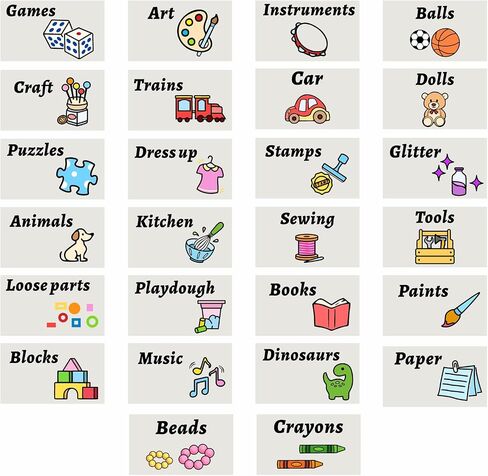 Toy Bin Labels with Pictures Kids Classroom Storage Box Organizer Stickers | Toddler Playroom Storage Bin Labels, Toy Organization Decals for Box Container, Daycare Preschool Class Supplies Stickers in Kuwait