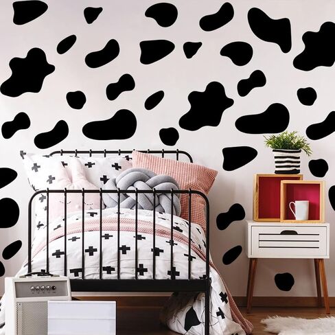 Runtoo Large Cow Print Wall Stickers Modern Cow Spot Wall Decals Black Polka Dot Wall Decor for Bathroom Bedroom Baby Nursery Classroom in Kuwait