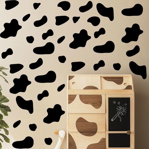 Runtoo Large Cow Print Wall Stickers Modern Cow Spot Wall Decals Black Polka Dot Wall Decor for Bathroom Bedroom Baby Nursery Classroom in Kuwait