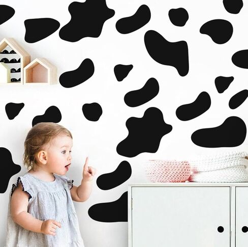 Runtoo Large Cow Print Wall Stickers Modern Cow Spot Wall Decals Black Polka Dot Wall Decor for Bathroom Bedroom Baby Nursery Classroom in Kuwait