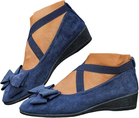 Orthopedic Loafers for Women 2026,Bow Knot Arch Support Slip On Ankle Strap Loafer Pointed Toe Flat Wedge Comfortable Shoes Walking Dressy Soft Elegant Breathable Lightweight Loafer in Kuwait