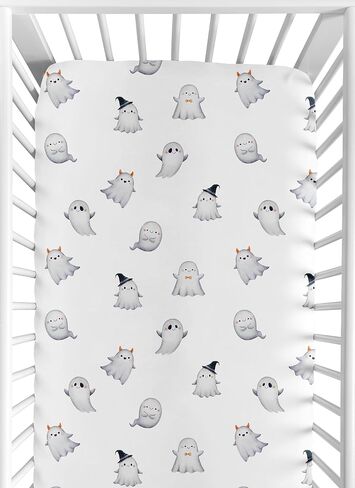Sweet Jojo Designs 2-Piece Baby Crib Sheets Set (Halloween Ghosts & Pumpkins) for Boys or Girls, Infant Nursery, Toddler Room - Standard Size (Ghost, Jack O Lanterns, Festive Holiday, Gender Neutral) in Kuwait