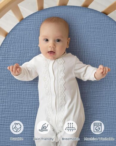 Yoofoss Muslin Baby Bassinet Sheets Boys Girls, Organic Fitted Bassinet Mattress Sheets Compatible with Halo Bassinest Swivel Sleeper,Baby Delight, Angelbliss, Soft, Breathable, Durable in Kuwait