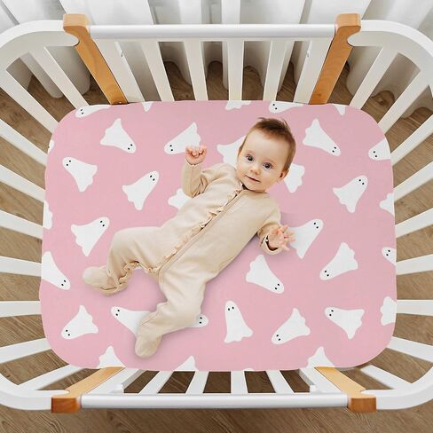 Cute Boo Halloween Crib Sheets for Boys Girls - Portable Microfiber Fitted Crib Sheet for Standard Crib and Toddler Mattress, Soft & Breathable, 28x52 Inch in Kuwait