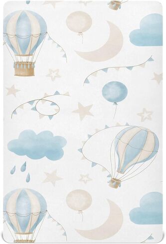 CEBUGI Stretchy Crib Sheet for Baby Boy Girl,Hot Air Balloon Portable Mini Fitted Pack N Play Playard Sheet for Neutral,Ultra Soft Material,Full Standard Toddler Mattresses,S in Kuwait