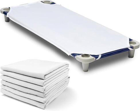 Rollee Pollee White Microfiber Cot Sheets - Super Soft & Durable with Elastic Loops - Ideal for Preschool & Daycare Naptime Bedding - Toddler Size 23" x 42" 6-Pack in Kuwait