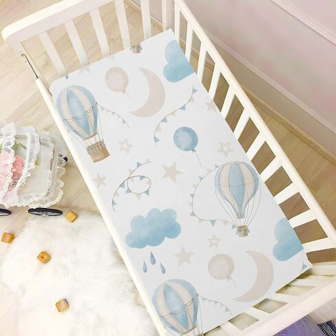 CEBUGI Stretchy Crib Sheet for Baby Boy Girl,Hot Air Balloon Portable Mini Fitted Pack N Play Playard Sheet for Neutral,Ultra Soft Material,Full Standard Toddler Mattresses,S in Kuwait