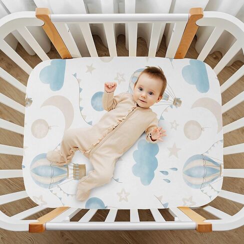 CEBUGI Stretchy Crib Sheet for Baby Boy Girl,Hot Air Balloon Portable Mini Fitted Pack N Play Playard Sheet for Neutral,Ultra Soft Material,Full Standard Toddler Mattresses,S in Kuwait