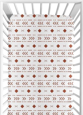 Sweet Jojo Designs White Sage Boho Tribal Mudcloth Boy Girl Fitted Crib Sheet Baby or Toddler Bed Nursery - Green Woodland Bohemian Southwest Geometric Arrow Gender Neutral Aztec Mud Cloth in Kuwait
