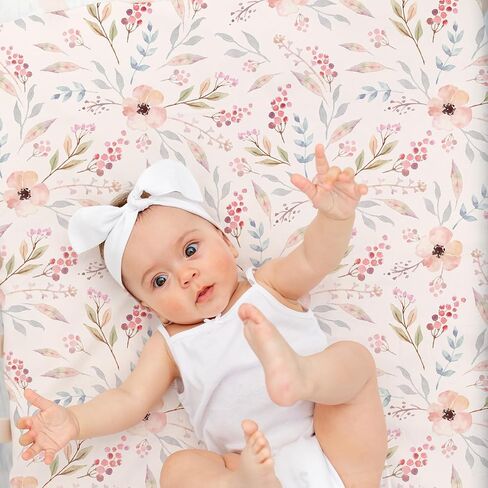 4 Pack Floral Crib Sheet Set for Baby Girl, Soft Breathable Fitted Pink Crib Sheet 28 x 52 in, Vintage Wildflower Nursery Decor for Standard Crib and Toddler Bed Mattresses in Kuwait