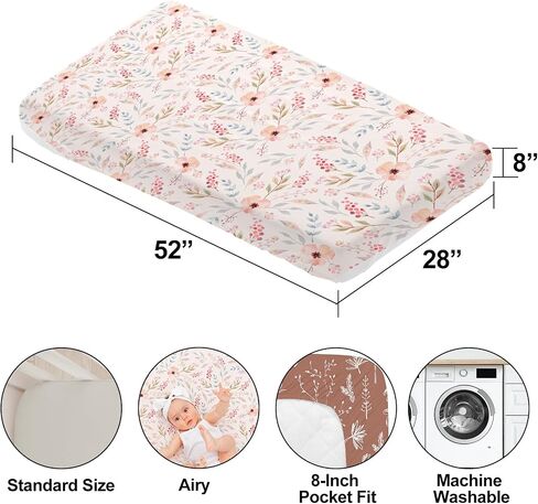 4 Pack Floral Crib Sheet Set for Baby Girl, Soft Breathable Fitted Pink Crib Sheet 28 x 52 in, Vintage Wildflower Nursery Decor for Standard Crib and Toddler Bed Mattresses in Kuwait