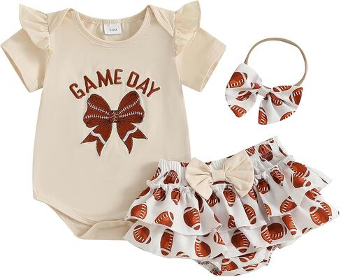 Newborn Baby Girl Football Outfit Rugby Long Sleeve Romper Bodysuit Bloomers Shorts Set Cute Fall Winter Clothes in Kuwait