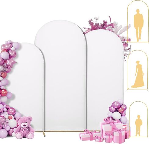 Metal Arch Backdrop Stand and Cover Set 3 Party Wedding Arch 7FT+6.6FT+6FT | for Birthday Party Wedding Ceremony Bridal Baby Shower Event Decoration - Arch Backdrop Stand with Cover Set (7FT+6.9FT+6FT) in Kuwait