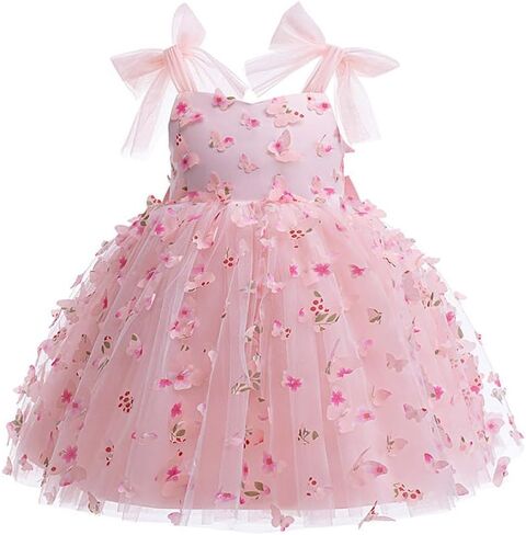IDOPIP Flower Girl Dress Toddler Birthday Dress 3D Butterfly Bowknot Tulle Tutu Sundress for Wedding Party Casual 3-10 Years in Kuwait