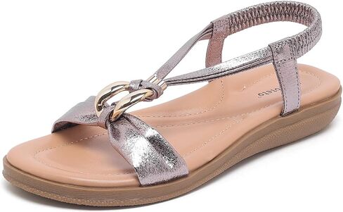 Saidoteto Women's Arch Support Open Toe Slingback Dressy Flat Sandals | Cushioned Comfort Footbed, Elastic Stretch Back Strap, Metal Accent, Non-Slip Sole, For Daily Casual Summer Beach in Kuwait