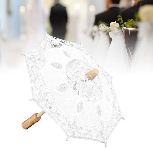 AYNEFY Bridal Lace Umbrella Umbrellas Wooden Handle Wedding Decoration with Exquisite Lace Canopy for Wedding Photography and Stage Performance Bridal Umbrella Romantic Handmade in Kuwait