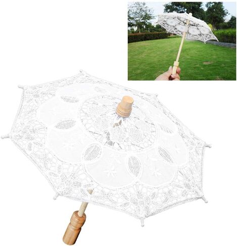 Zerodis Umbrellas Romantic Handmade Wooden Handle Wedding Decoration with Exquisite Lace Canopy for Wedding Photography and Stage Performance Bridal Lace Umbrella in Kuwait