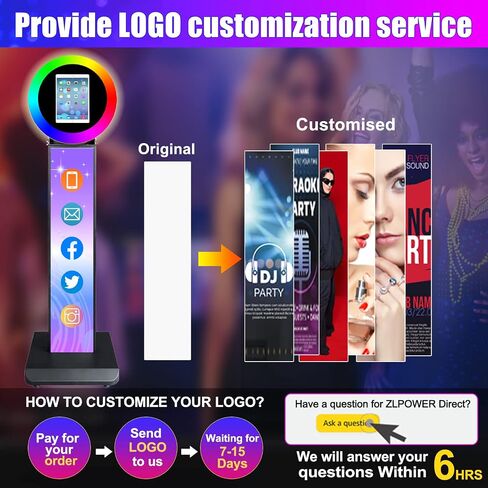 Portable Photo Booth for iPad 10.2" 10.9'' 11'' 12.9'' Shell Stand Selfie Station Customized Logo Photobooth Machine with Round Adjustable RGB LED Light Ring for Events Rental Wedding in Kuwait