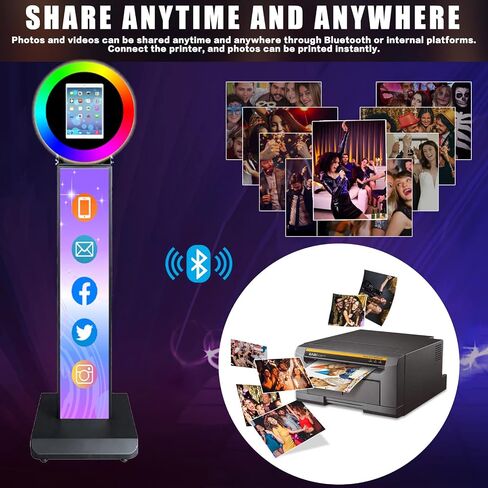 Portable Photo Booth for iPad 10.2" 10.9'' 11'' 12.9'' Shell Stand Selfie Station Customized Logo Photobooth Machine with Round Adjustable RGB LED Light Ring for Events Rental Wedding in Kuwait