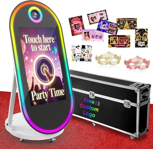 Oval Mirror Photo Booth 60" with 32in Interactive Touch Screen,Magic Mirror Photo Booth Built-in Mini PC and Music Sync RBG Light, Instant Print and Share for Rental, Parties and Event in Saudi Arabia