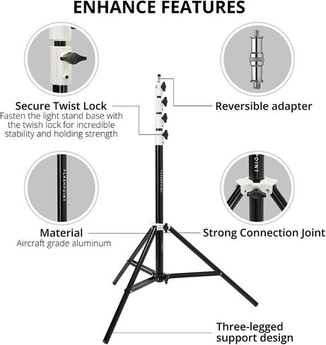 Flashpoint 9.5' White Color Coded Pro Air Cushioned Heavy Duty Light Stand for Photography, This Photography Light Stand is Portable, Lightweight and Durable V2, FP-S-9-WH-V2 in Kuwait