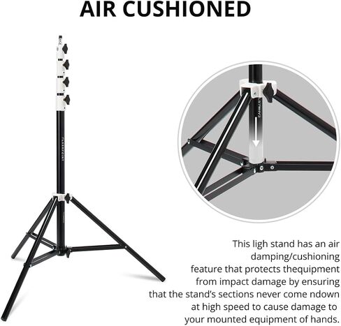 Flashpoint 9.5' White Color Coded Pro Air Cushioned Heavy Duty Light Stand for Photography, This Photography Light Stand is Portable, Lightweight and Durable V2, FP-S-9-WH-V2 in Kuwait