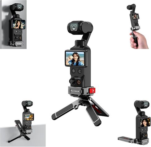 Pocket 4/3 Magnetic Mini Tripod Mount, Metal Cage Clamp Frame with Mantis Hook Stand, Cold Shoe＆ 1/4" Screw for DJI Osmo, 180° Adjustable Expansion Adapter Holder for Xtra Muse Accessories in Kuwait