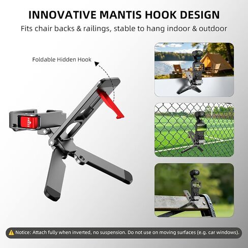Pocket 4/3 Magnetic Mini Tripod Mount, Metal Cage Clamp Frame with Mantis Hook Stand, Cold Shoe＆ 1/4" Screw for DJI Osmo, 180° Adjustable Expansion Adapter Holder for Xtra Muse Accessories in Kuwait