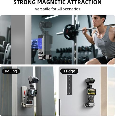 Pocket 4/3 Magnetic Mini Tripod Mount, Metal Cage Clamp Frame with Mantis Hook Stand, Cold Shoe＆ 1/4" Screw for DJI Osmo, 180° Adjustable Expansion Adapter Holder for Xtra Muse Accessories in Kuwait