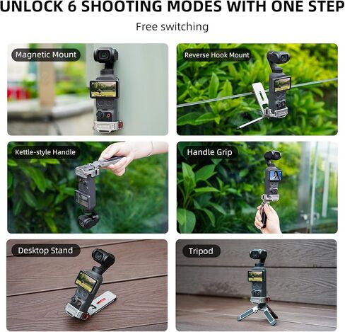 Pocket 4/3 Magnetic Mini Tripod Mount, Metal Cage Clamp Frame with Mantis Hook Stand, Cold Shoe＆ 1/4" Screw for DJI Osmo, 180° Adjustable Expansion Adapter Holder for Xtra Muse Accessories in Kuwait