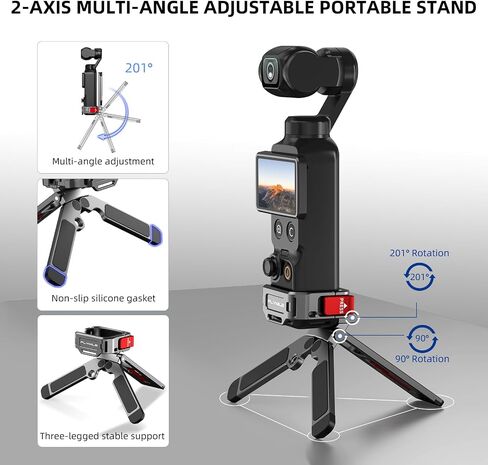 Pocket 4/3 Magnetic Mini Tripod Mount, Metal Cage Clamp Frame with Mantis Hook Stand, Cold Shoe＆ 1/4" Screw for DJI Osmo, 180° Adjustable Expansion Adapter Holder for Xtra Muse Accessories in Kuwait