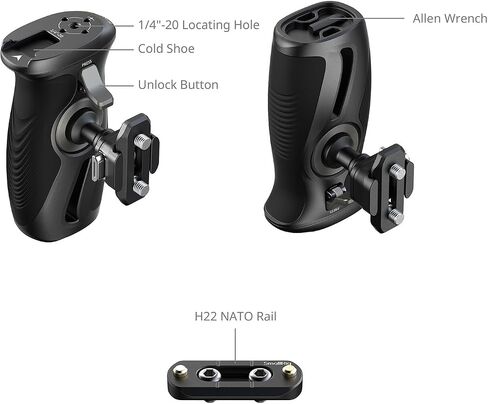 SmallRig Rotating Side Handle with HawkLock H21 Quick Release NATO Clamp, Includes H21 NATO Rail, 360° Adjustable, 15kg/ 33lb Load, Ergonomic Silicone Grip in Kuwait