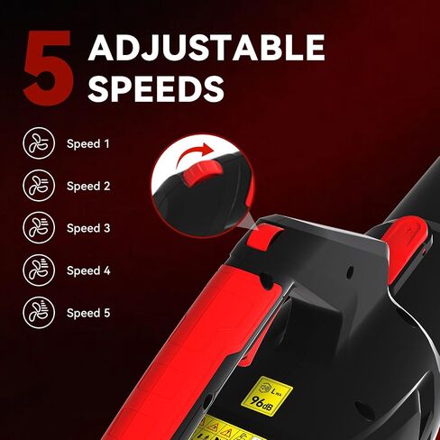 Leaf Blower Cordless with Battery & Charger, 350CFM / 90MPH Electric Blower with 5-Speed Modes & Collapsible Tube, Lightweight Battery Powered Blower for Lawn, Yard, Patio & Driveway Cleanup in Kuwait