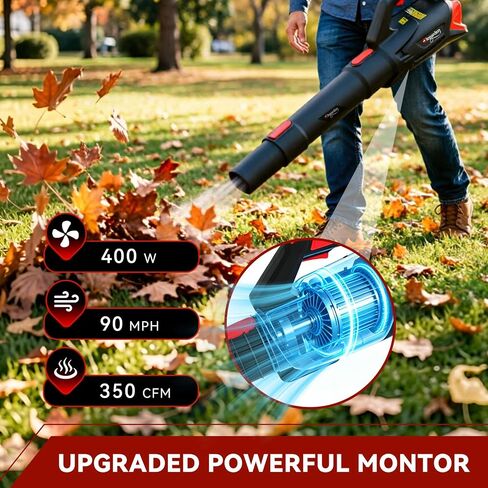 Leaf Blower Cordless with Battery & Charger, 350CFM / 90MPH Electric Blower with 5-Speed Modes & Collapsible Tube, Lightweight Battery Powered Blower for Lawn, Yard, Patio & Driveway Cleanup in Kuwait