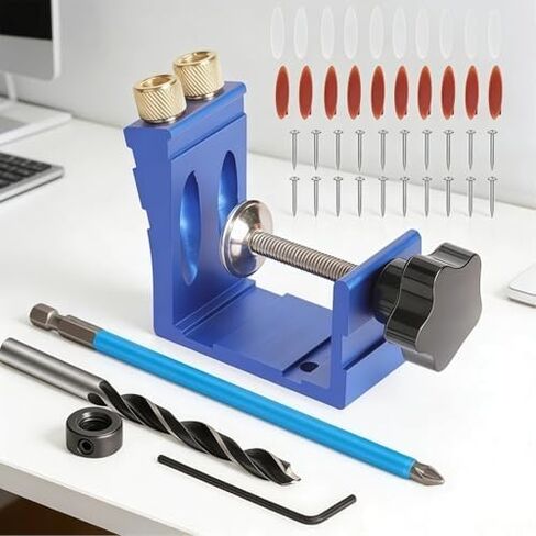47Pcs Pocket Hole Jig Kit, 15° Angle Adjustable Drill Guide Locator, High Precision Punch Positioner for Carpenter DIY Joinery & Woodworking in Kuwait