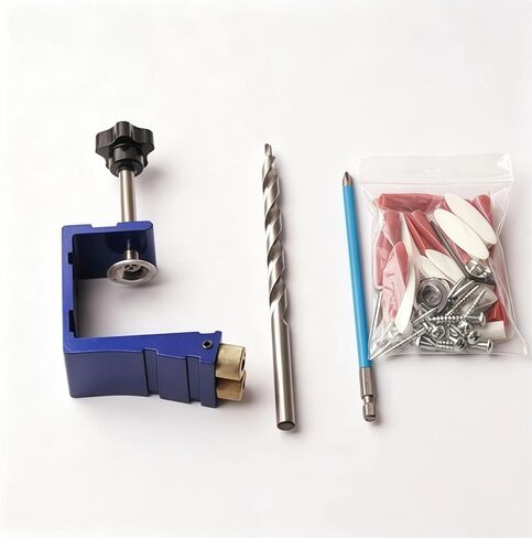 47Pcs Pocket Hole Jig Kit, 15° Angle Adjustable Drill Guide Locator, High Precision Punch Positioner for Carpenter DIY Joinery & Woodworking in Kuwait