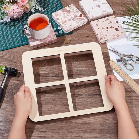 BENECREAT 2Pcs Wood Laser Engraver Jig, Coaster Laser Engraving Jig with 4 Slots for Professional Laser Engraving and Coaster Display, Slot: 4x4 inch in Kuwait