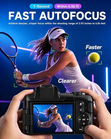 5K Digital Cameras for Photography - Fast Autofocus 80MP WiFi Vlogging Camera for YouTube with 3" 270° Flip Screen 18X Zoom - Travel Video Camera for Beginners Teens, Lens Hood, Memory Card in Kuwait