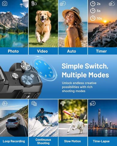 5K Digital Cameras for Photography - Fast Autofocus 80MP WiFi Vlogging Camera for YouTube with 3" 270° Flip Screen 18X Zoom - Travel Video Camera for Beginners Teens, Lens Hood, Memory Card in Kuwait