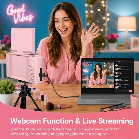 Digital Camera, 4K 64MP Cameras for Photography with WiFi | 180°Flip Screen, Autofoucs Vlogging Camera for YouTube with 32GB Micro SD, Compact Vlog Travel Camera Kit for Beginner,Pink in Kuwait