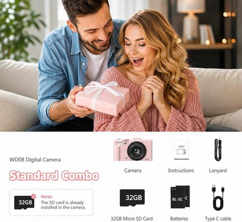 Digital Camera, 4K 64MP Cameras for Photography with WiFi | 180°Flip Screen, Autofoucs Vlogging Camera for YouTube with 32GB Micro SD, Compact Vlog Travel Camera Kit for Beginner,Pink in Kuwait
