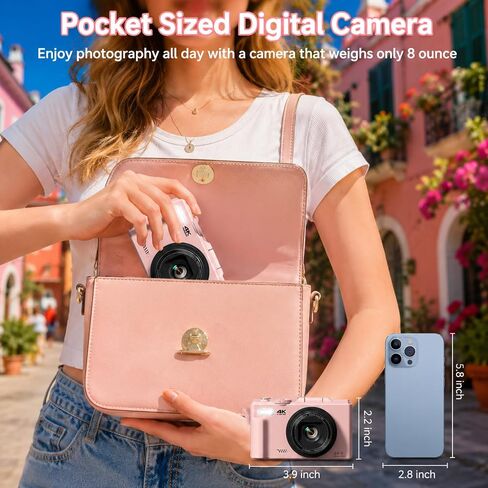 Digital Camera, 4K 64MP Cameras for Photography with WiFi | 180°Flip Screen, Autofoucs Vlogging Camera for YouTube with 32GB Micro SD, Compact Vlog Travel Camera Kit for Beginner,Pink in Kuwait