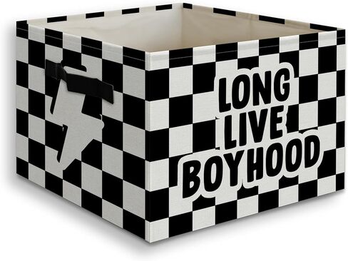 Cool Dude Boy Foldable Checkered Basket Storage Bins Box with Handles, Black and White Collapsible Organizer for Kids Boys Room Bedroom Bathroom Nursery Playroom Clothes Toys Books in Kuwait