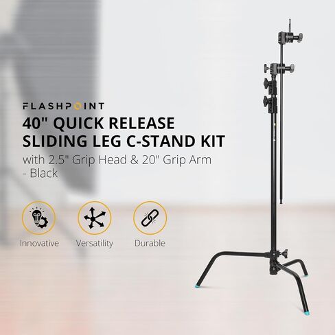 Flashpoint 40" Quick Sliding Leg C-Stand Kit with 2.5" Grip Head & 40" Grip Arm (Black) in Kuwait