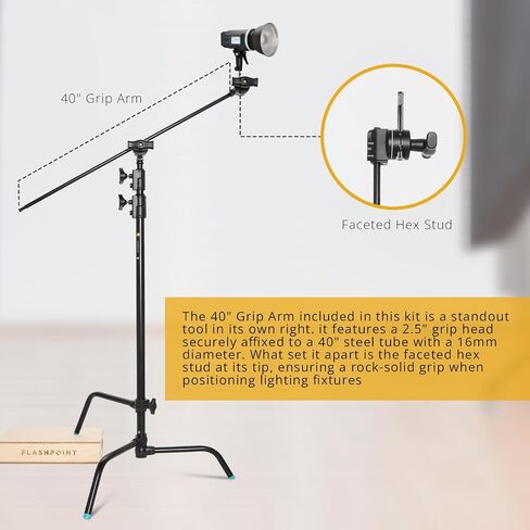 Flashpoint 40" Quick Sliding Leg C-Stand Kit with 2.5" Grip Head & 40" Grip Arm (Black) in Kuwait