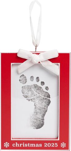 Pearhead Babyprints Double-Sided Christmas Ornament, First Holiday Keepsake Frame with Clean-Touch Ink Pad, Newborn Handprint Footprint Kit, Infant Photo Decoration, Red in Kuwait